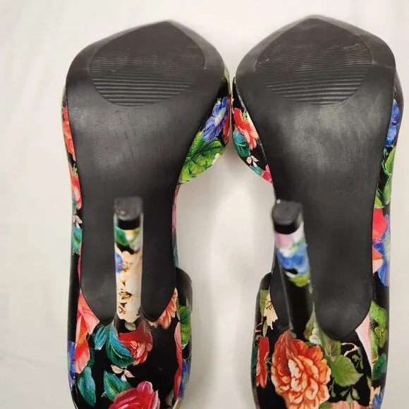 Floral Pattern Vegan Faux Leather D'Orsay Stiletto High Heel Shoes Size 8 - Picture 5 of 9